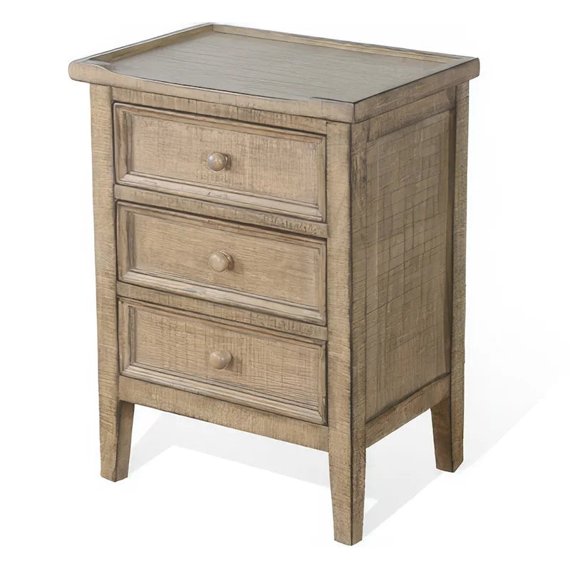 Rena End Table with 3 Drawers, 19 Inch Distressed Brown Mahogany Wood