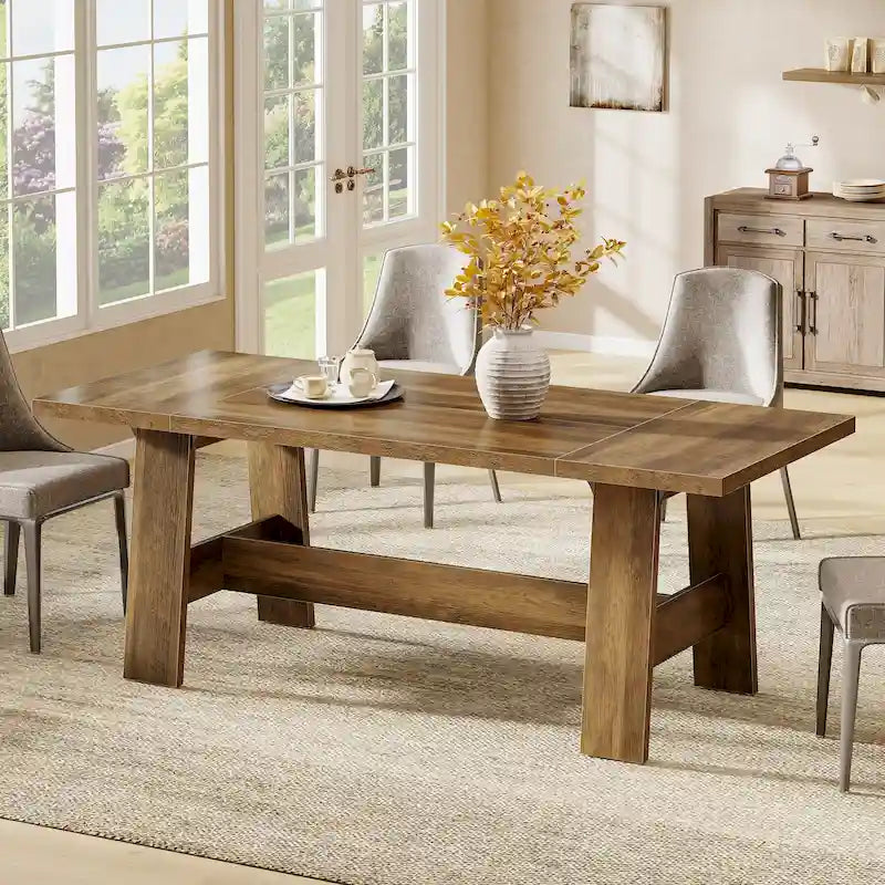 70-Inch Dining Table for 6-8, Rectangular Farmhouse Kitchen Table - 70.47W x 31.1D x 29.53H