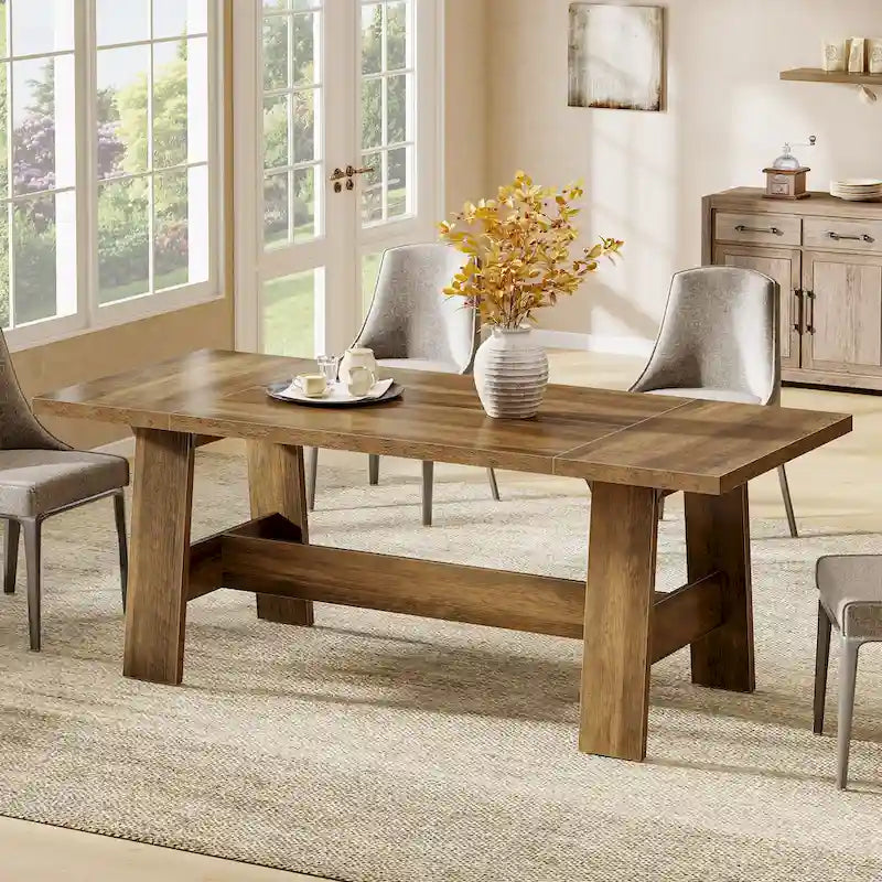 70-Inch Dining Table for 6-8, Rectangular Farmhouse Kitchen Table - 70.47W x 31.1D x 29.53H