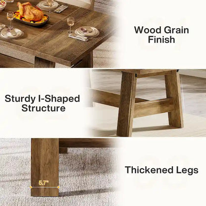 70-Inch Dining Table for 6-8, Rectangular Farmhouse Kitchen Table - 70.47W x 31.1D x 29.53H