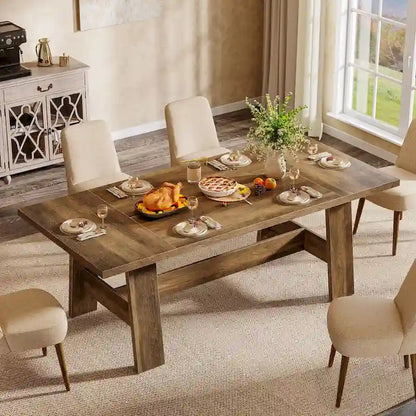 70-Inch Dining Table for 6-8, Rectangular Farmhouse Kitchen Table - 70.47W x 31.1D x 29.53H