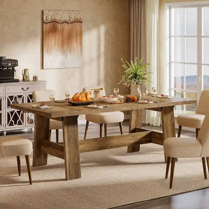70-Inch Dining Table for 6-8, Rectangular Farmhouse Kitchen Table - 70.47W x 31.1D x 29.53H