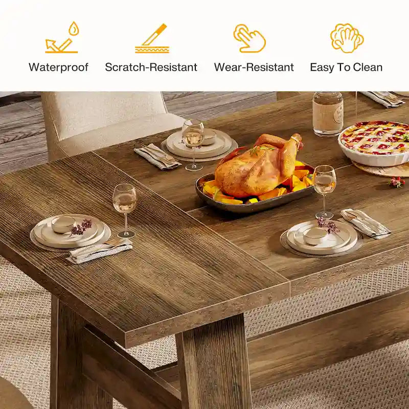 70-Inch Dining Table for 6-8, Rectangular Farmhouse Kitchen Table - 70.47W x 31.1D x 29.53H