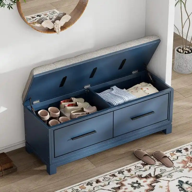 Shoe Bench with Removable Cushion and Hidden Storage for Entryway and Living Room Organization
