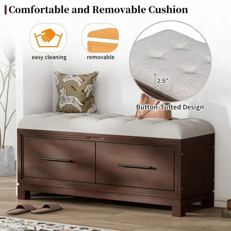 Shoe Bench with Removable Cushion and Hidden Storage for Entryway and Living Room Organization