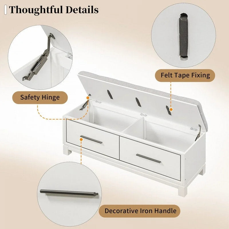 Shoe Bench with Removable Cushion and Hidden Storage for Entryway and Living Room Organization
