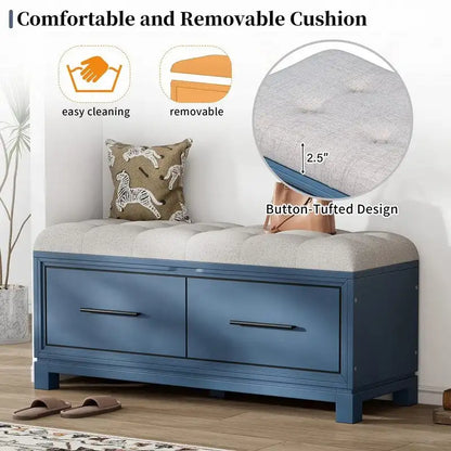 Shoe Bench with Removable Cushion and Hidden Storage for Entryway and Living Room Organization