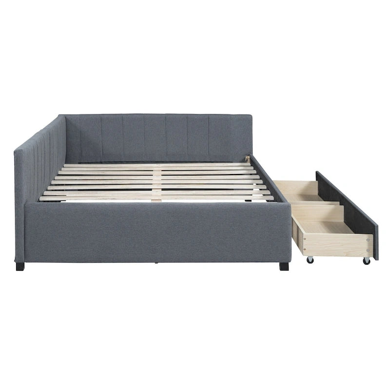 Gray Modern Full Size Upholstered Daybed with Two Storage Drawers for Bedroom