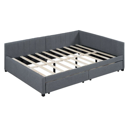 Gray Modern Full Size Upholstered Daybed with Two Storage Drawers for Bedroom