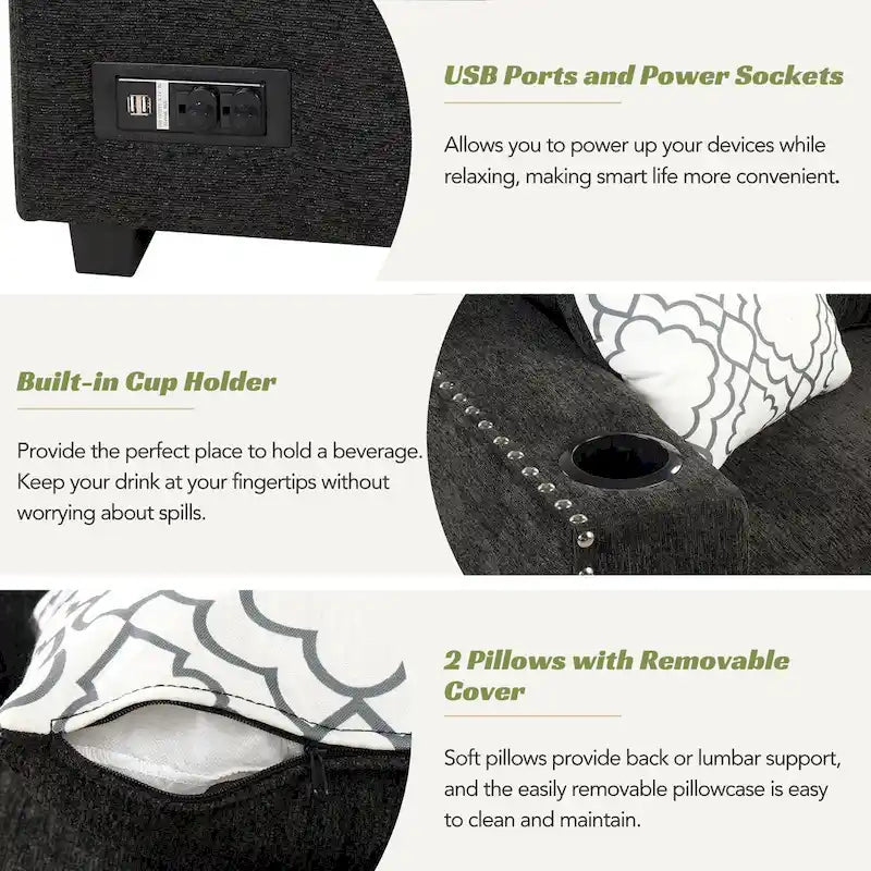 83.8 L-Shaped 4-Seat Sectional Sofa with Pull-Out Bed, Storage Chaise, USB Ports, Power Sockets, and Cup Holders