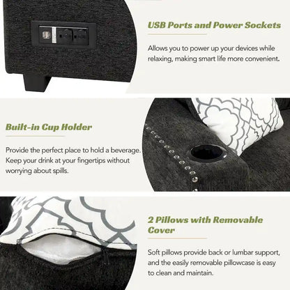 83.8 L-Shaped 4-Seat Sectional Sofa with Pull-Out Bed, Storage Chaise, USB Ports, Power Sockets, and Cup Holders