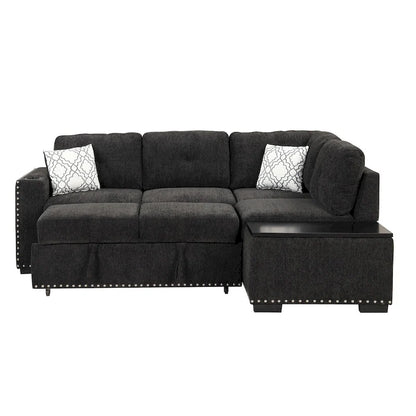 83.8 L-Shaped 4-Seat Sectional Sofa with Pull-Out Bed, Storage Chaise, USB Ports, Power Sockets, and Cup Holders