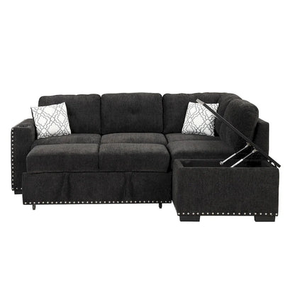 83.8 L-Shaped 4-Seat Sectional Sofa with Pull-Out Bed, Storage Chaise, USB Ports, Power Sockets, and Cup Holders