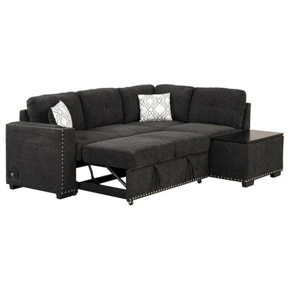 83.8 L-Shaped 4-Seat Sectional Sofa with Pull-Out Bed, Storage Chaise, USB Ports, Power Sockets, and Cup Holders