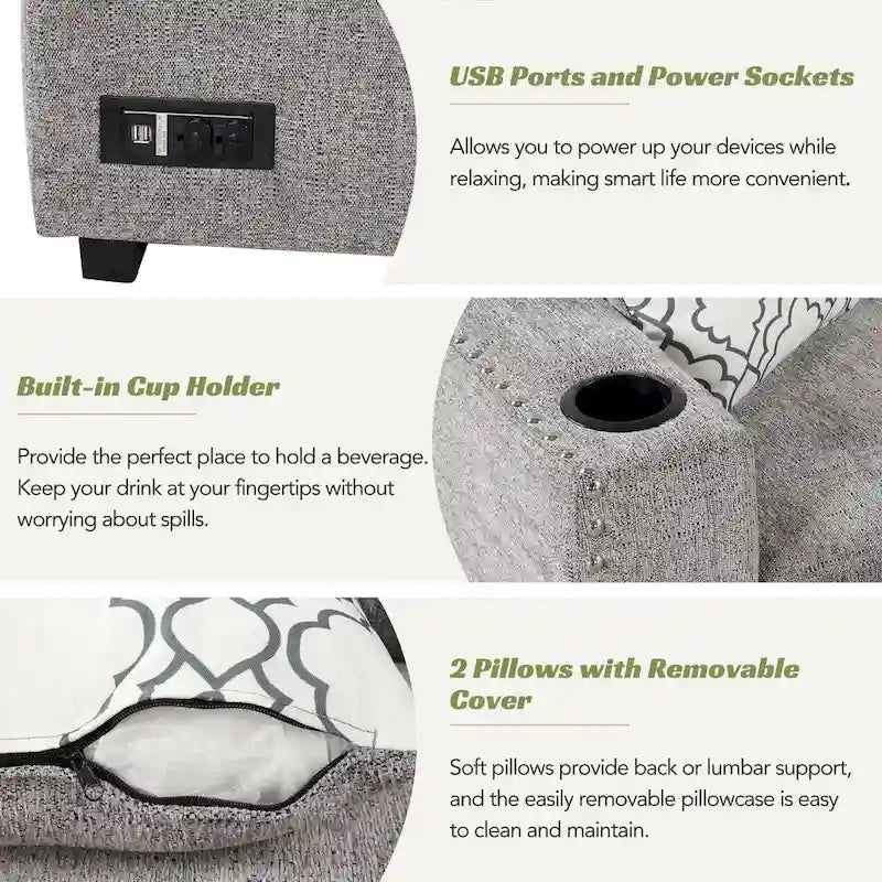 83.8 L-Shaped 4-Seat Sectional Sofa with Pull-Out Bed, Storage Chaise, USB Ports, Power Sockets, and Cup Holders