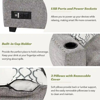 83.8 L-Shaped 4-Seat Sectional Sofa with Pull-Out Bed, Storage Chaise, USB Ports, Power Sockets, and Cup Holders