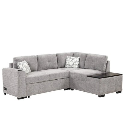 83.8 L-Shaped 4-Seat Sectional Sofa with Pull-Out Bed, Storage Chaise, USB Ports, Power Sockets, and Cup Holders