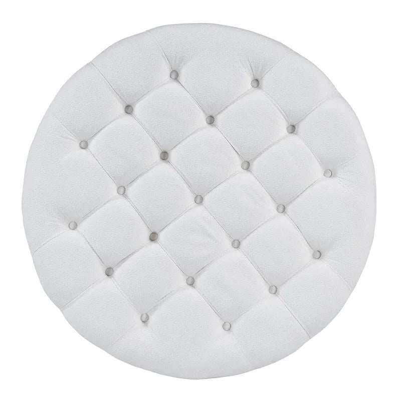 36 Round Button Tufted Upholstered Coffee Table with Wood Shelf and Wheel