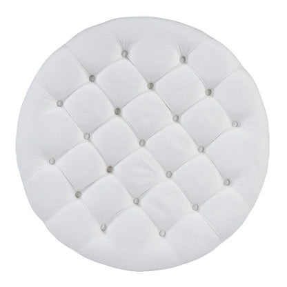 36 Round Button Tufted Upholstered Coffee Table with Wood Shelf and Wheel