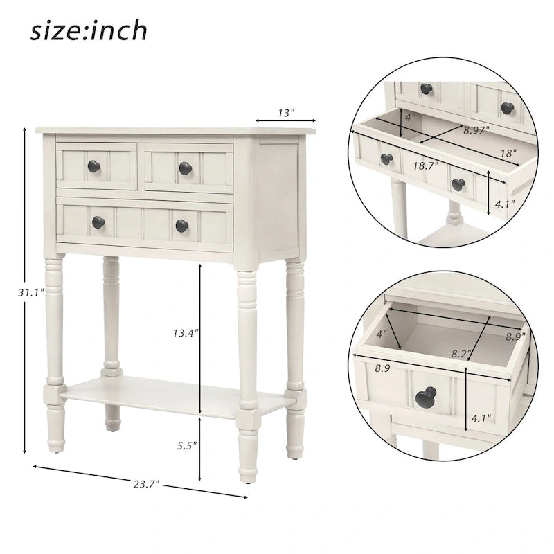 Narrow Console Table with Three Storage Drawers and Shelf