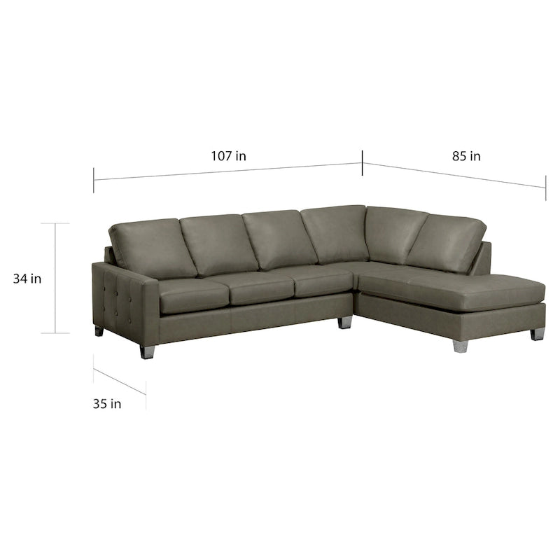 Dean Top Grain Italian Leather Tufted Sectional Sofa - 107 x 85 x 35 x 34