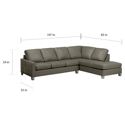 Dean Top Grain Italian Leather Tufted Sectional Sofa - 107 x 85 x 35 x 34