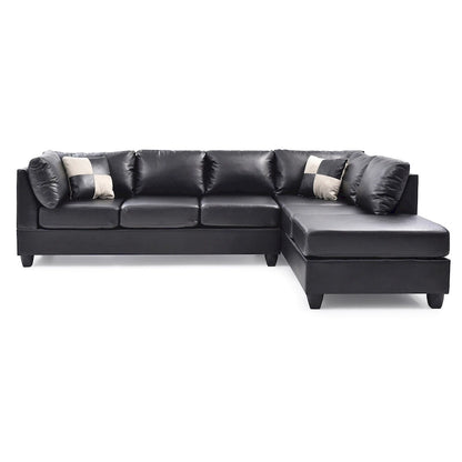 Malone 111 in. Faux Leather 4-Seater Sectional Sofa with 2-Throw Pillow - 111L x 78W x 34H