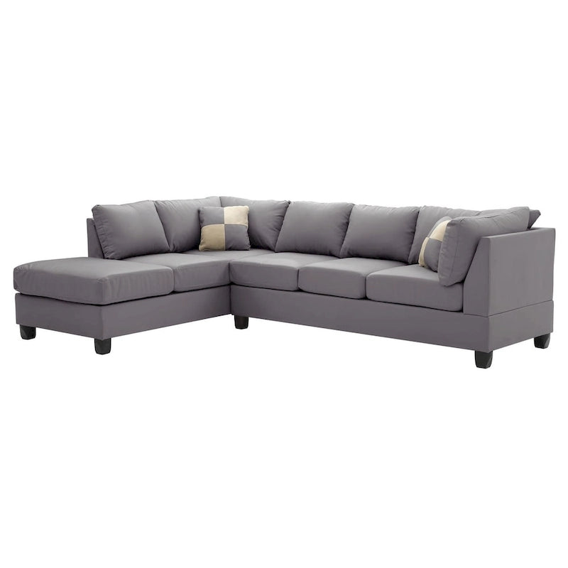 Malone 111 in. Faux Leather 4-Seater Sectional Sofa with 2-Throw Pillow - 111L x 78W x 34H