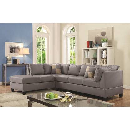 Malone 111 in. Faux Leather 4-Seater Sectional Sofa with 2-Throw Pillow - 111L x 78W x 34H