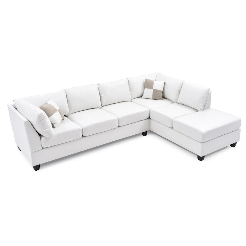 Malone 111 in. Faux Leather 4-Seater Sectional Sofa with 2-Throw Pillow - 111L x 78W x 34H