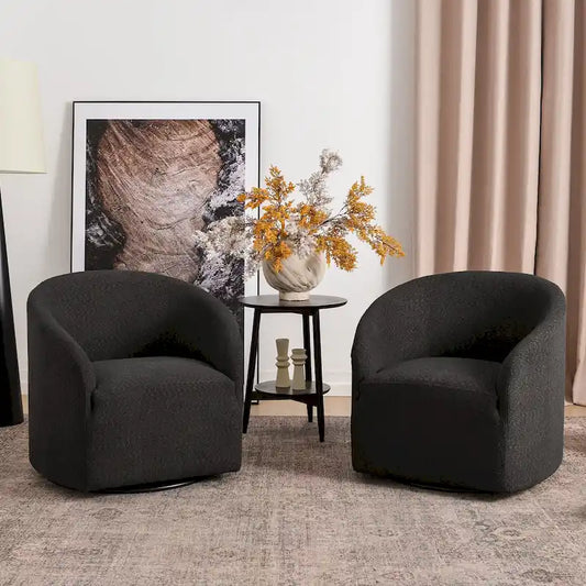 KINWELL 32W Boucle Upholstered Swivel Barrel Armchair (Set of 2)