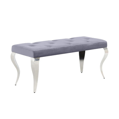 Luxury Velvet Bench Button Tufted Upholstered Dining Bench with Polished Metal Legs