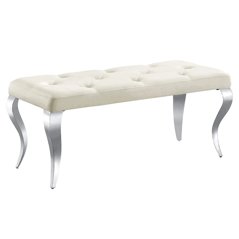 Luxury Velvet Bench Button Tufted Upholstered Dining Bench with Polished Metal Legs