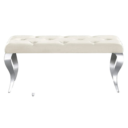 Luxury Velvet Bench Button Tufted Upholstered Dining Bench with Polished Metal Legs