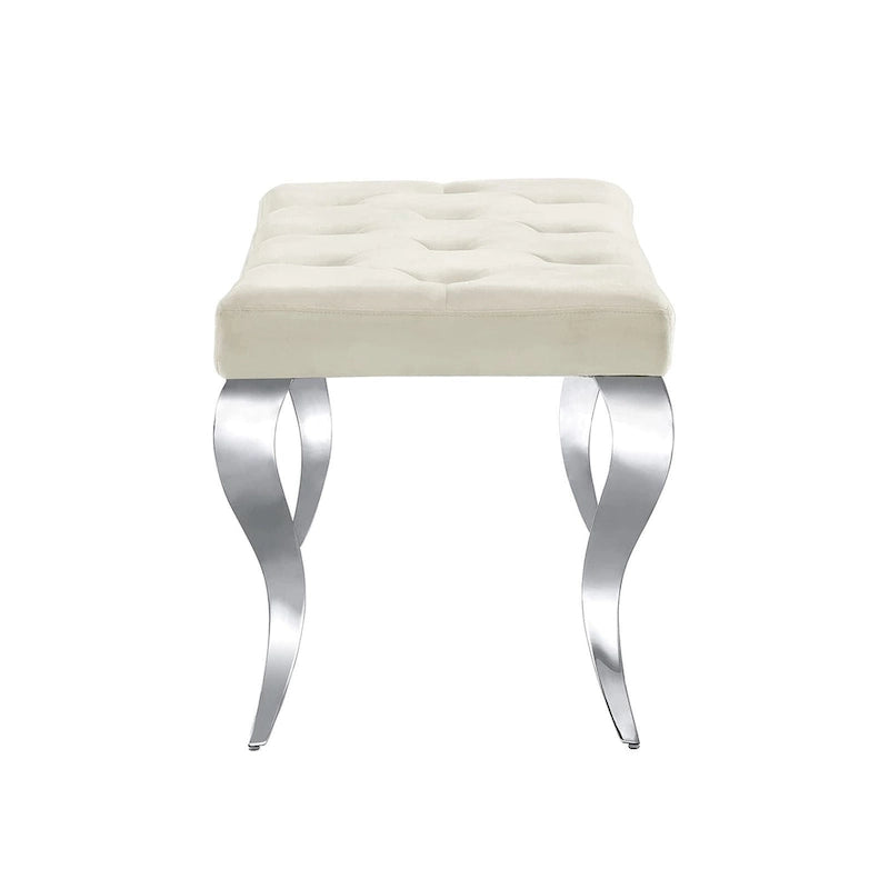 Luxury Velvet Bench Button Tufted Upholstered Dining Bench with Polished Metal Legs