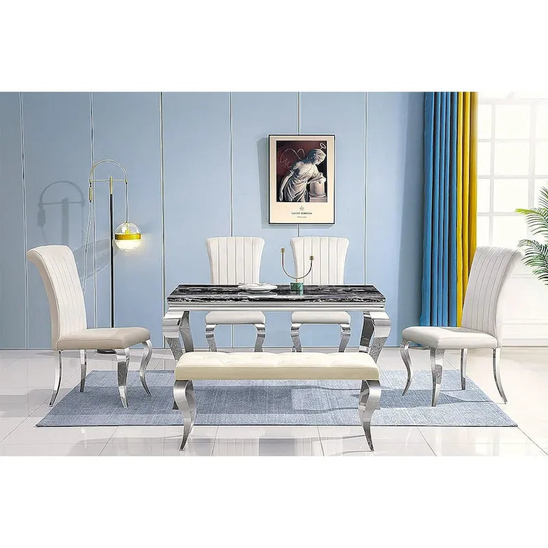 Luxury Velvet Bench Button Tufted Upholstered Dining Bench with Polished Metal Legs