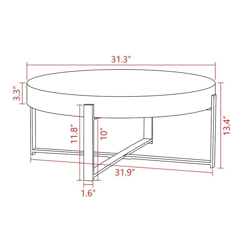31W Round Coffee Table With Fir Wood Table Top and Metal Frame End Table