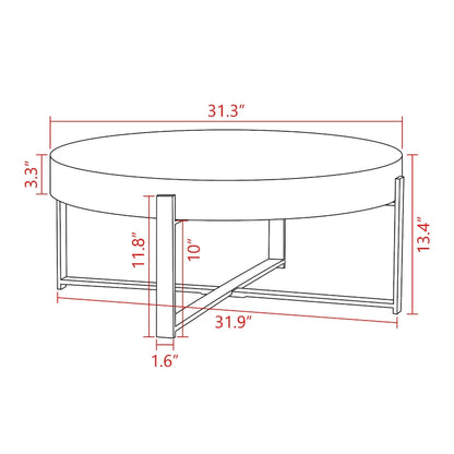 31W Round Coffee Table With Fir Wood Table Top and Metal Frame End Table