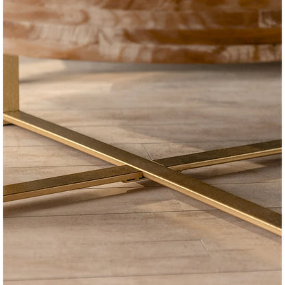 31W Round Coffee Table With Fir Wood Table Top and Metal Frame End Table