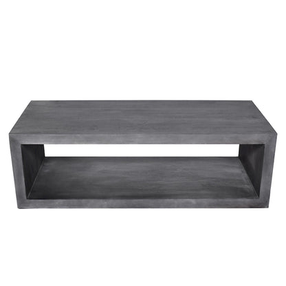 Keli 58 Inch Cube Shaped Wooden Coffee Table with Open Bottom Shelf, Charcoal Gray