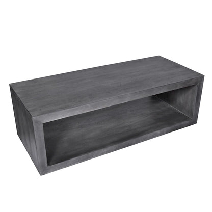 Keli 58 Inch Cube Shaped Wooden Coffee Table with Open Bottom Shelf, Charcoal Gray
