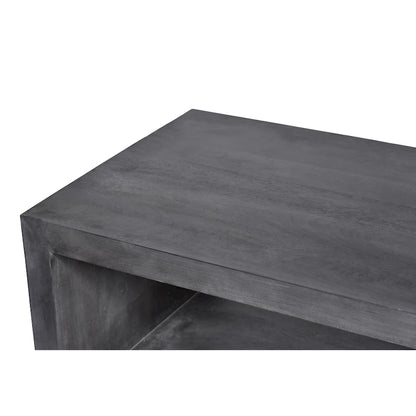 Keli 58 Inch Cube Shaped Wooden Coffee Table with Open Bottom Shelf, Charcoal Gray