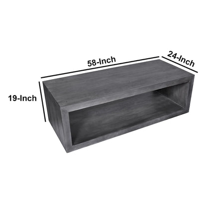 Keli 58 Inch Cube Shaped Wooden Coffee Table with Open Bottom Shelf, Charcoal Gray
