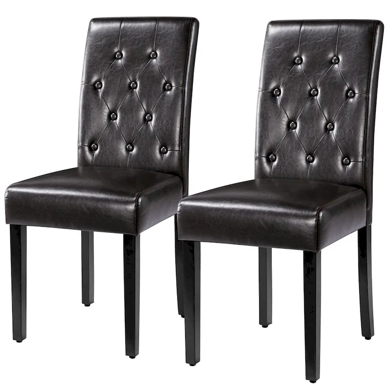 Yaheetech Button Padded Dining Chair with Solid Wood Legs Set of 2 - Set of 2