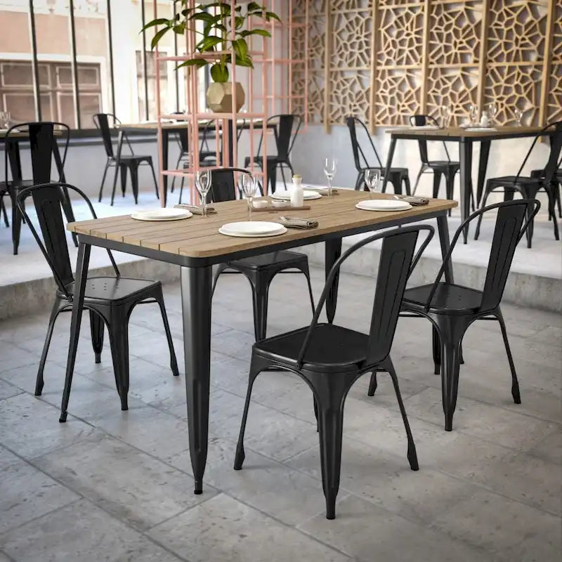 30x60 Commercial Poly Resin Restaurant Table with Umbrella Hole - 30W x 60D x 30H