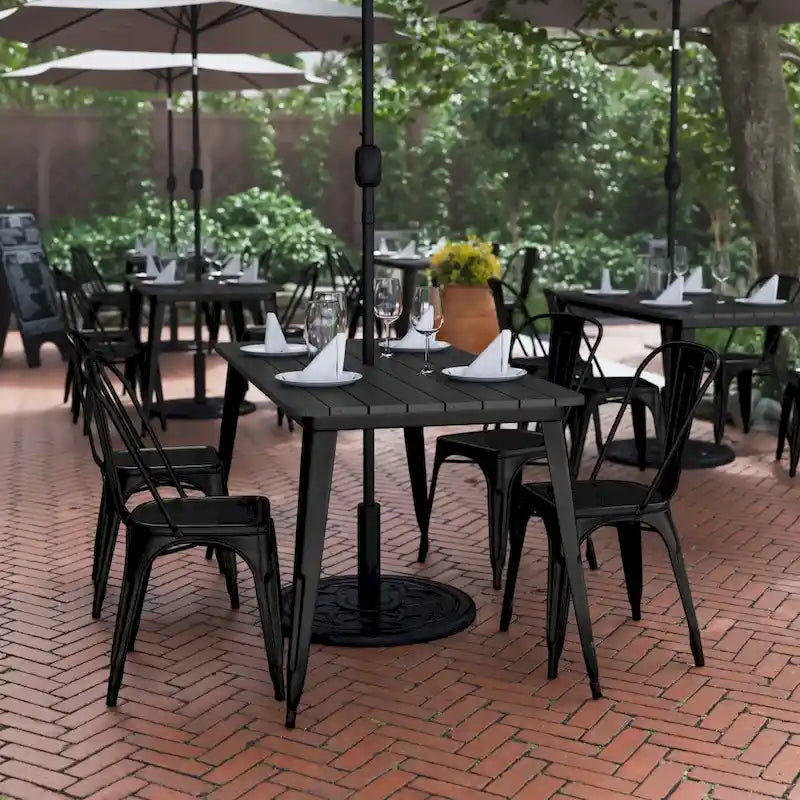 30x60 Commercial Poly Resin Restaurant Table with Umbrella Hole - 30W x 60D x 30H