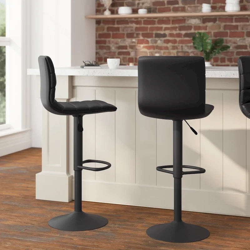 Modern Channel Stitched Adjustable Height Swivel Barstool with Footrest