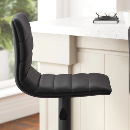 Modern Channel Stitched Adjustable Height Swivel Barstool with Footrest