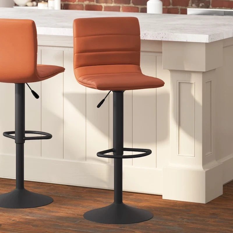 Modern Channel Stitched Adjustable Height Swivel Barstool with Footrest