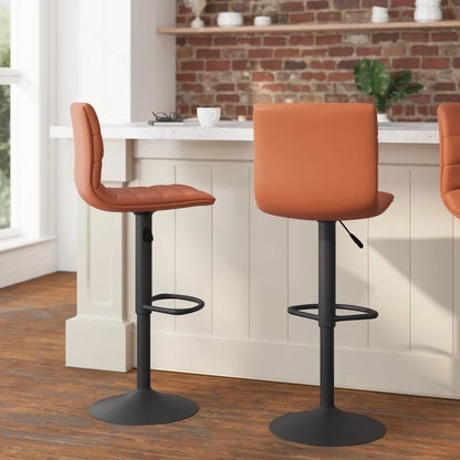 Modern Channel Stitched Adjustable Height Swivel Barstool with Footrest